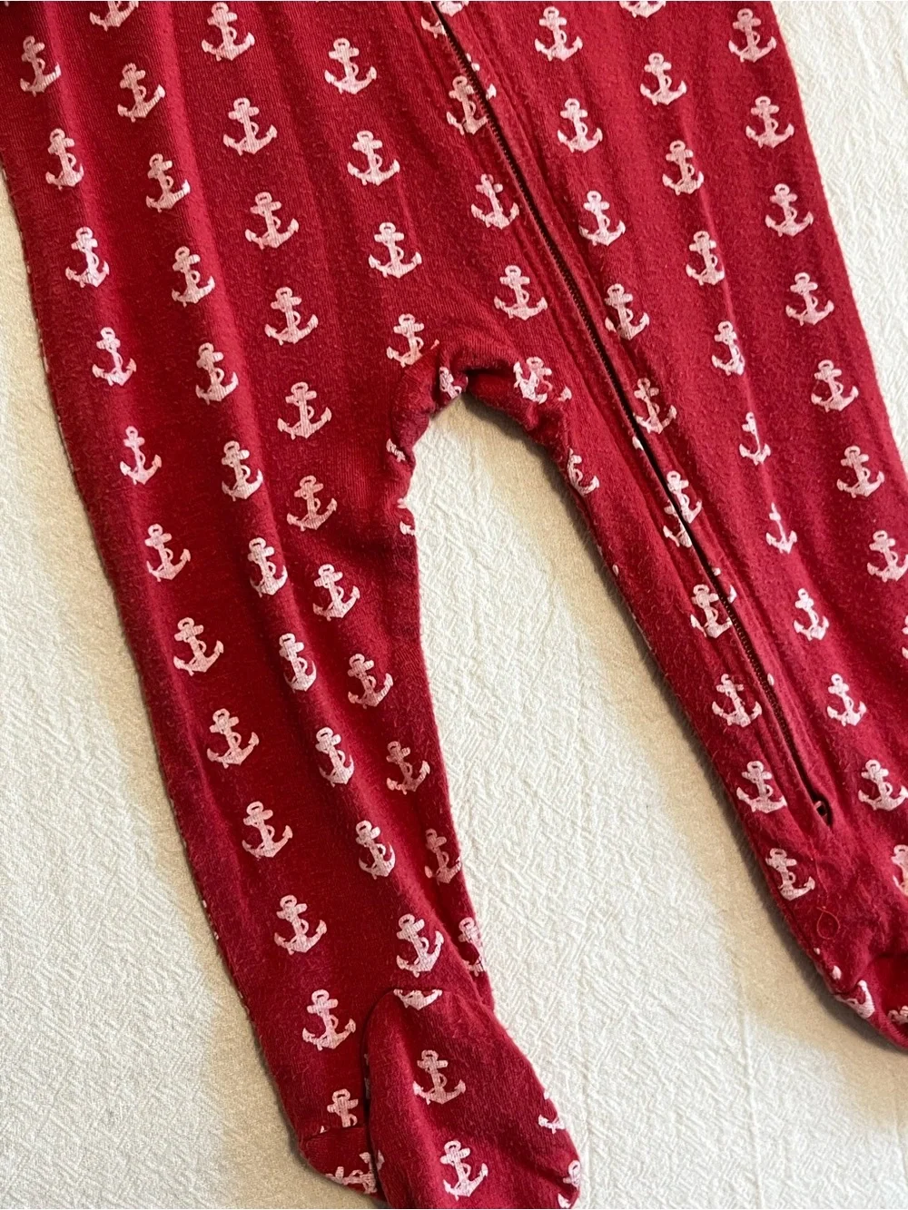 Kate Quinn Bamboo Anchor Footie Pajamas Red Pink Nautical Zip Sleeper 3-6mo